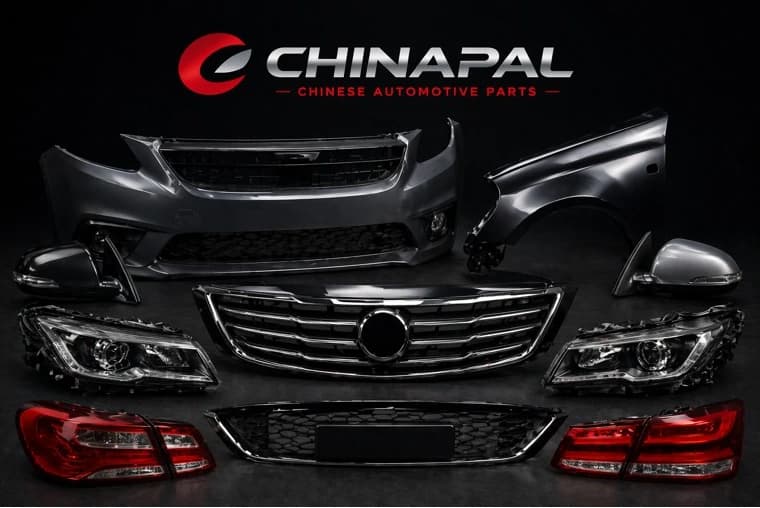 Sélection illustrative de pièces de carrosserie CHINAPAL : pare-chocs, phares, calandre et rétroviseurs